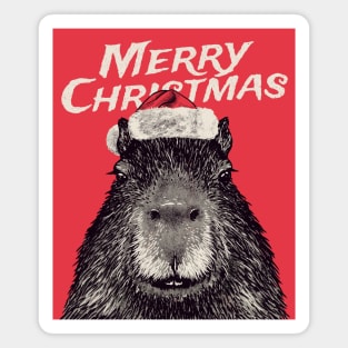 Christmas Capybara | Merry Christmas | Red Santa Hat Magnet